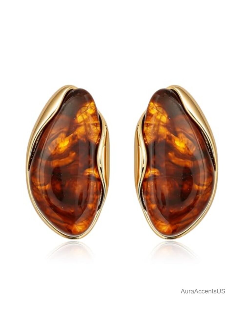 Marquise Resin Statement Stud Earrings Gold-Tone Acrylic Boho Vintage
